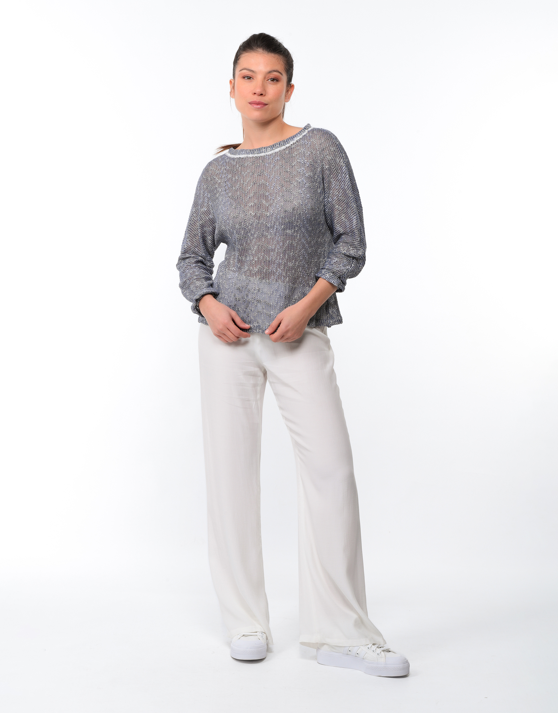 Pantalon d'été fluide en crêpe de coton et de viscose blanc